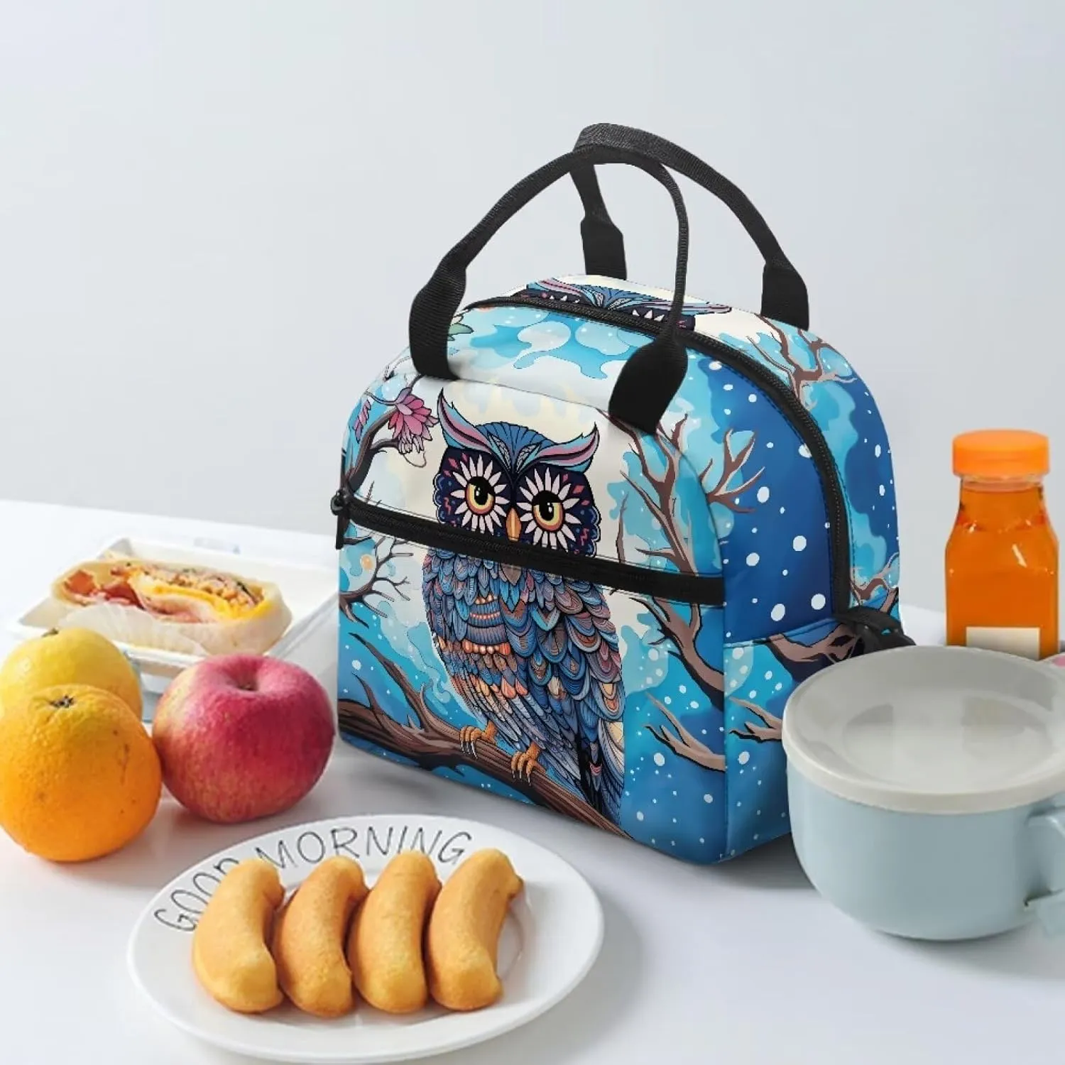 Owl Lunch Bag for Girls Portable Insulated Thermal Cooler Lunch Tote Bags Reusable Leakproof Lunch Box Lightweight Crossbody Lunchbag Snack Bag with Adjustable Shoulder Strap