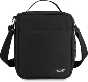 PackIt® Freezable Crossbody Lunch Box, Black, Built with ECOFREEZE® Technology, Fully Freezable, Collapsible, Reusable, With Top Handle, Front Slip Pocket. Effortlessly Carry, Fresh Every Time.