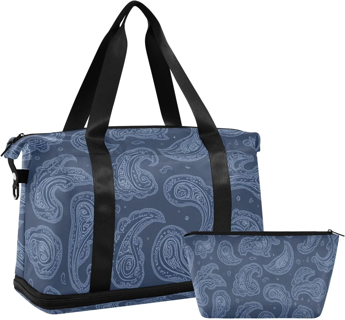 Paisley in Dark Blue Versatile Sports Travel Bag - Lasting Twill Tote, Removable Wheel & Rod Bagging, Multi-pocket Design, Complimentary Makeup Bag