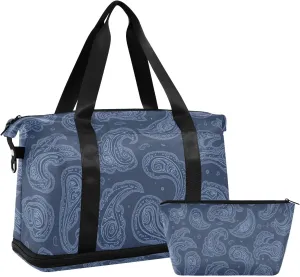Paisley in Dark Blue Versatile Sports Travel Bag - Lasting Twill Tote, Removable Wheel & Rod Bagging, Multi-pocket Design, Complimentary Makeup Bag