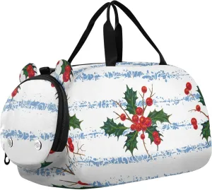 Pattern with Christmas Holly Berries Gym Travel Duffel Bag with Shoe Compartment for Boys Girls - Gymnastics Sports Dance Football Travel Bag Teens Weekender Sleepover