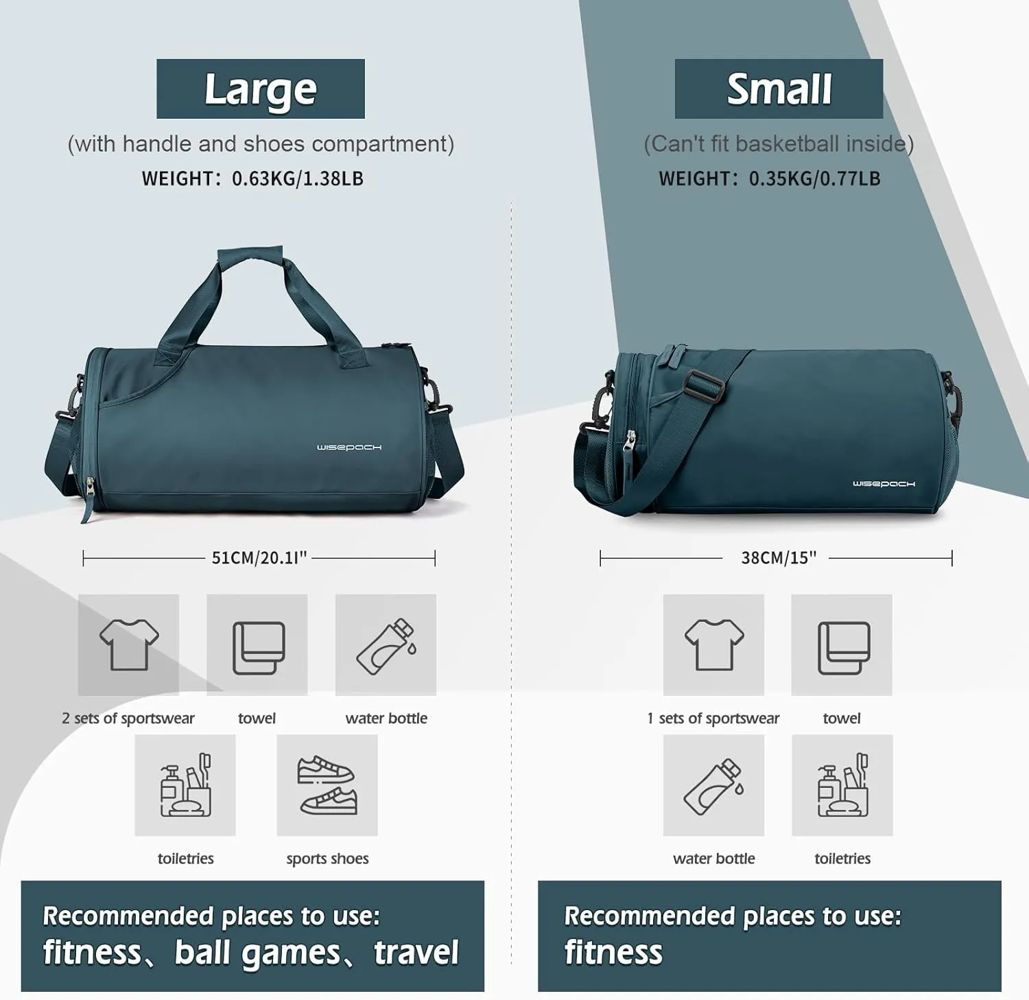 Peacock Blue Mini Duffle Bag - Waterproof Gym, Workout & Travel Bag for Women & Men