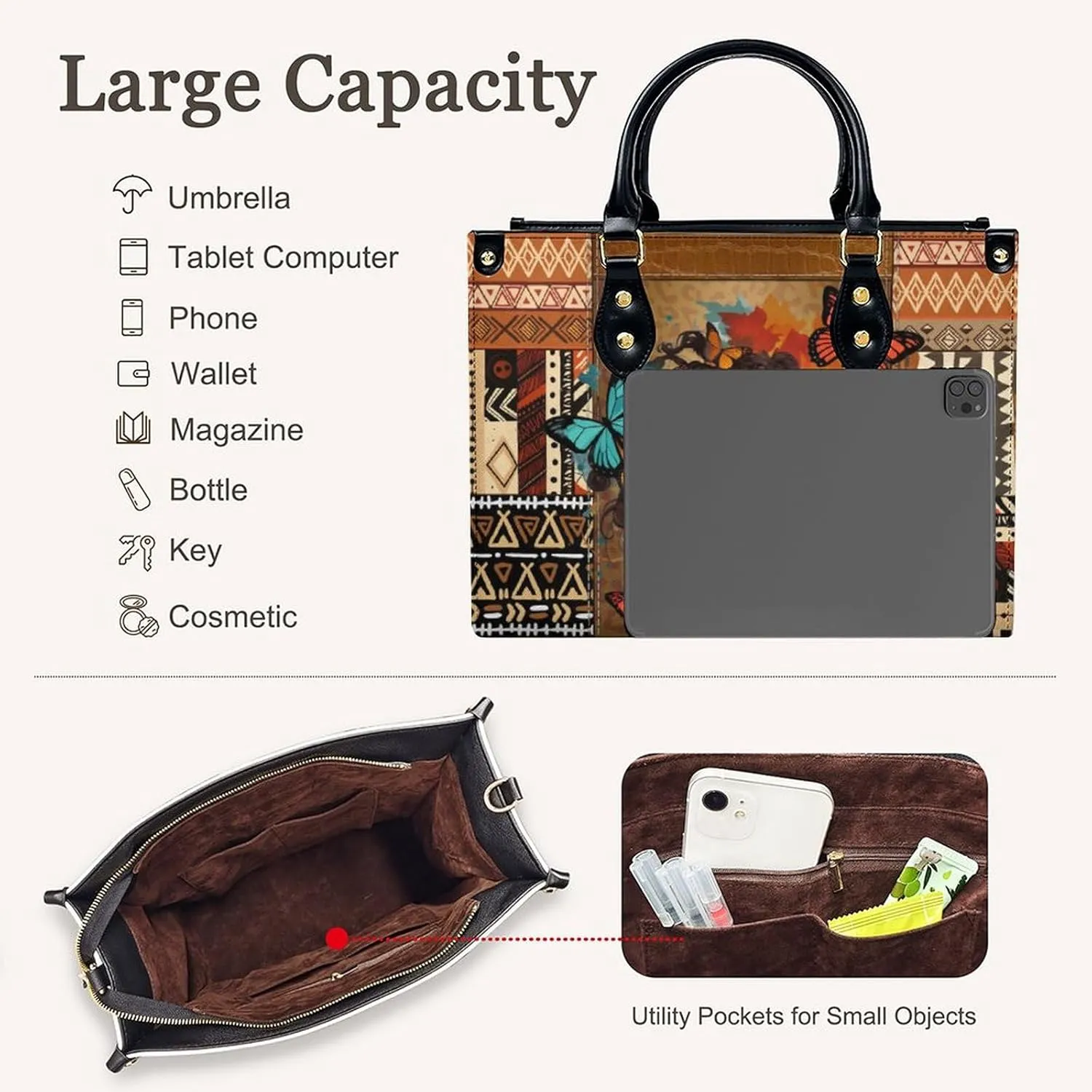 Personalized Leather Handbags for Women - Fashion Casual Shoulder Tote Bag - Gifts for Women Mom Grandma