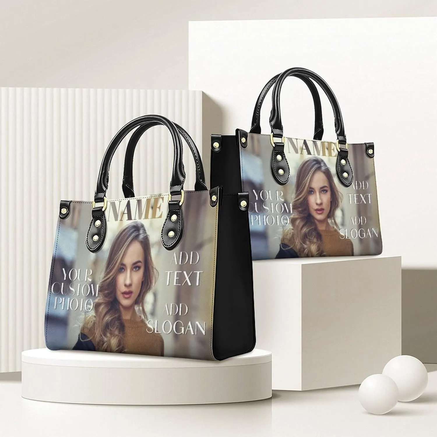 Personalized Purse for Women, Custom Name Photo Handbag Gifts for Her, Casual Tote Bag for Mom Teacher Bridesmaid Sister