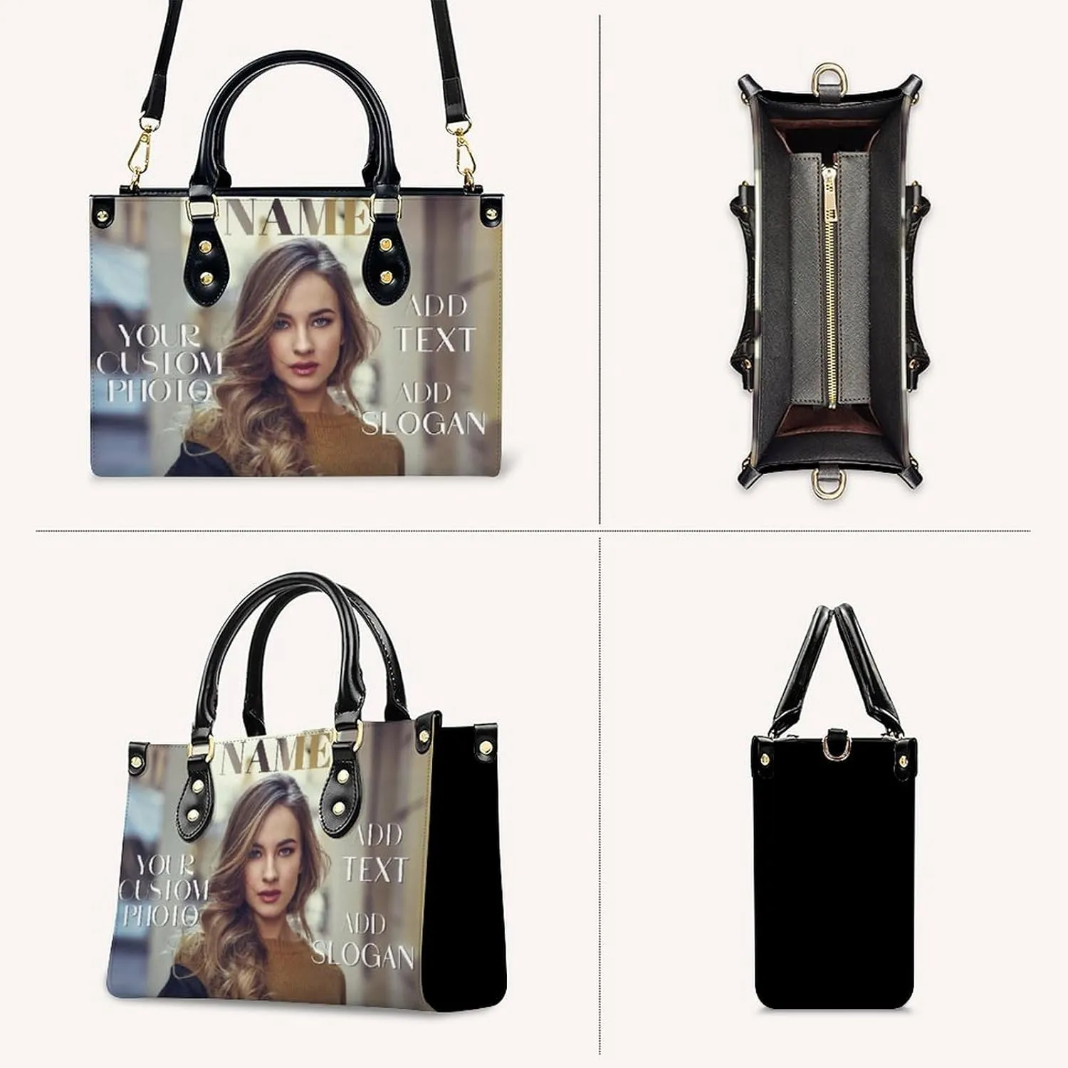 Personalized Purse for Women, Custom Name Photo Handbag Gifts for Her, Casual Tote Bag for Mom Teacher Bridesmaid Sister
