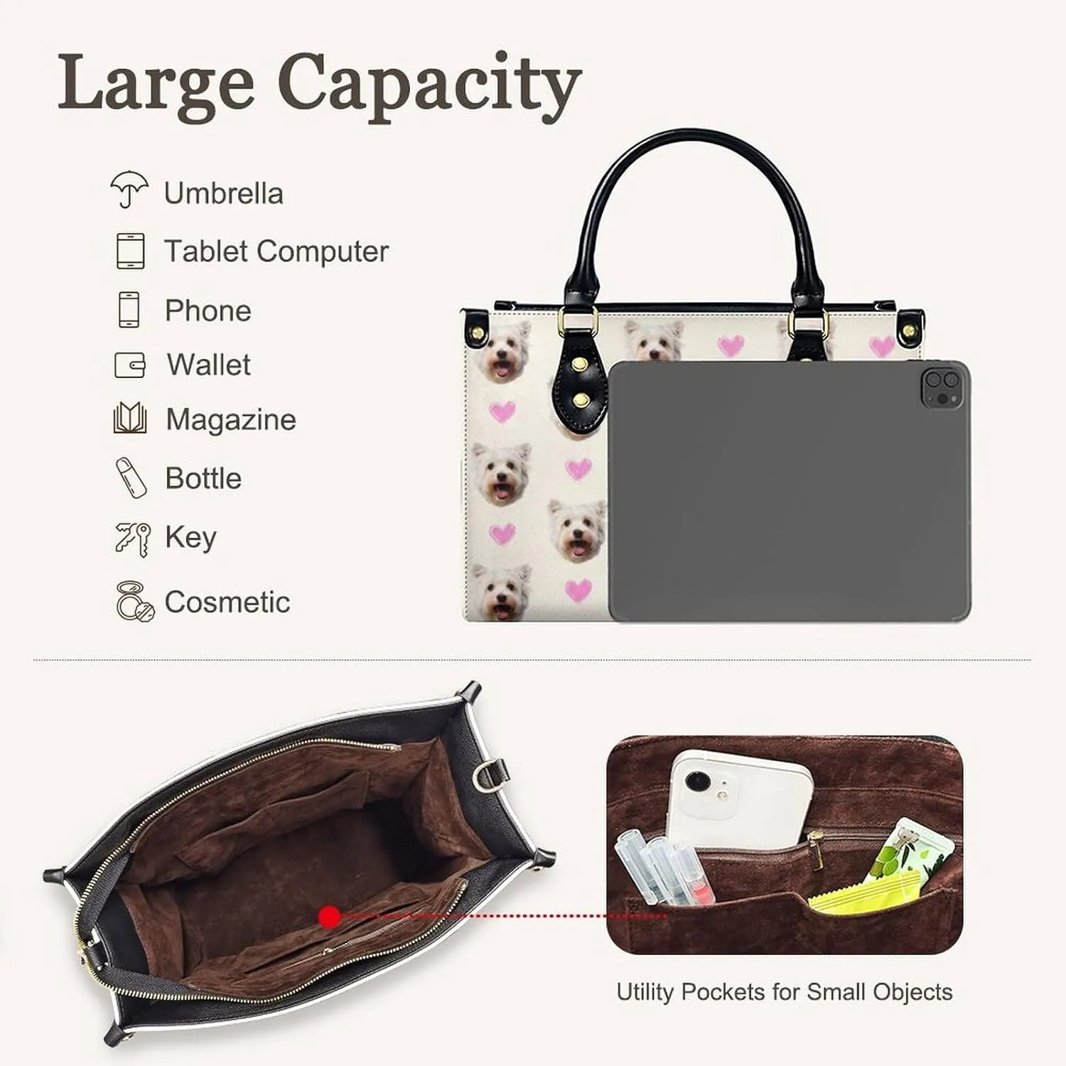 Personalized Purse for Women, Custom Name Photo Handbag Gifts for Her, Casual Tote Bag for Mom Teacher Bridesmaid Sister