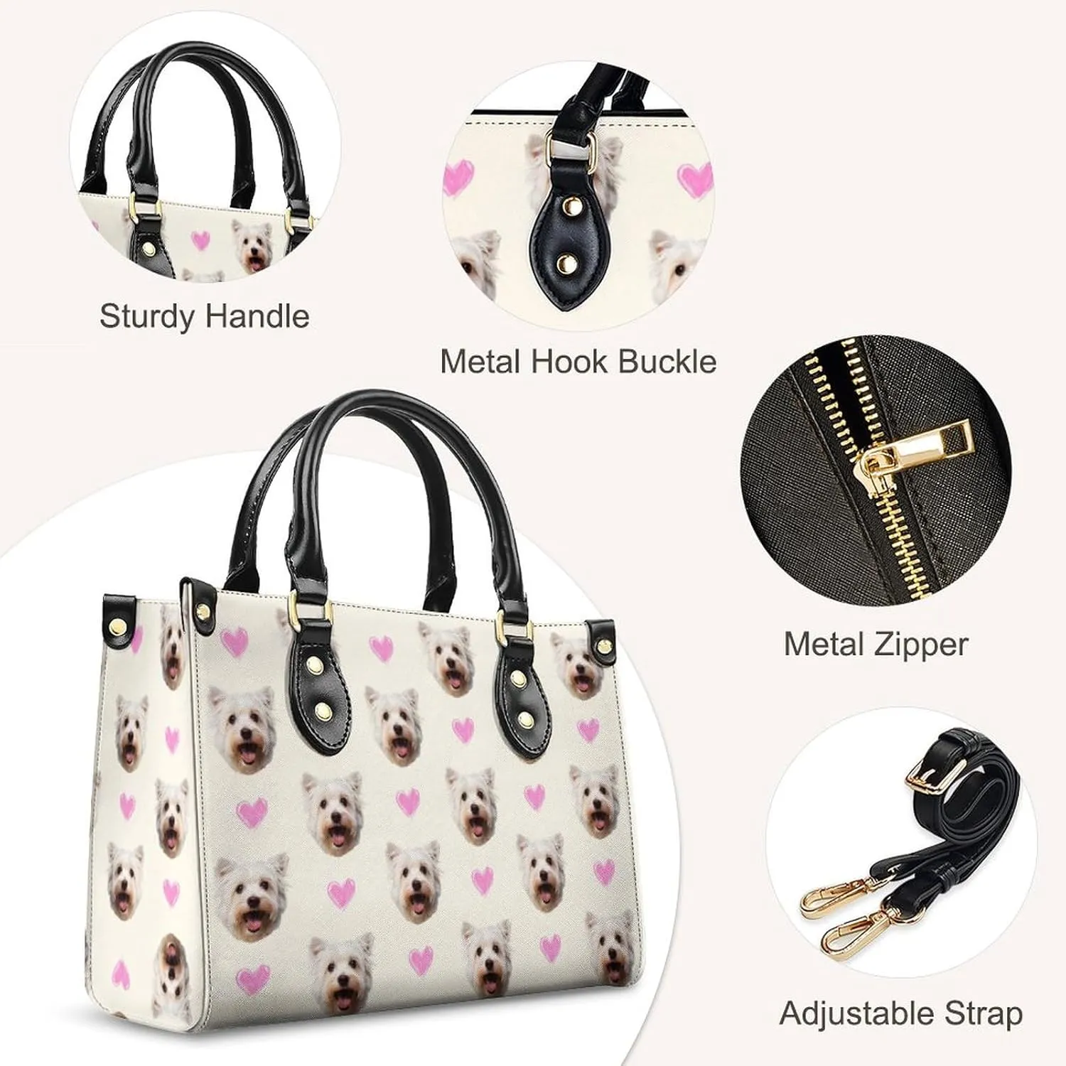 Personalized Purse for Women, Custom Name Photo Handbag Gifts for Her, Casual Tote Bag for Mom Teacher Bridesmaid Sister