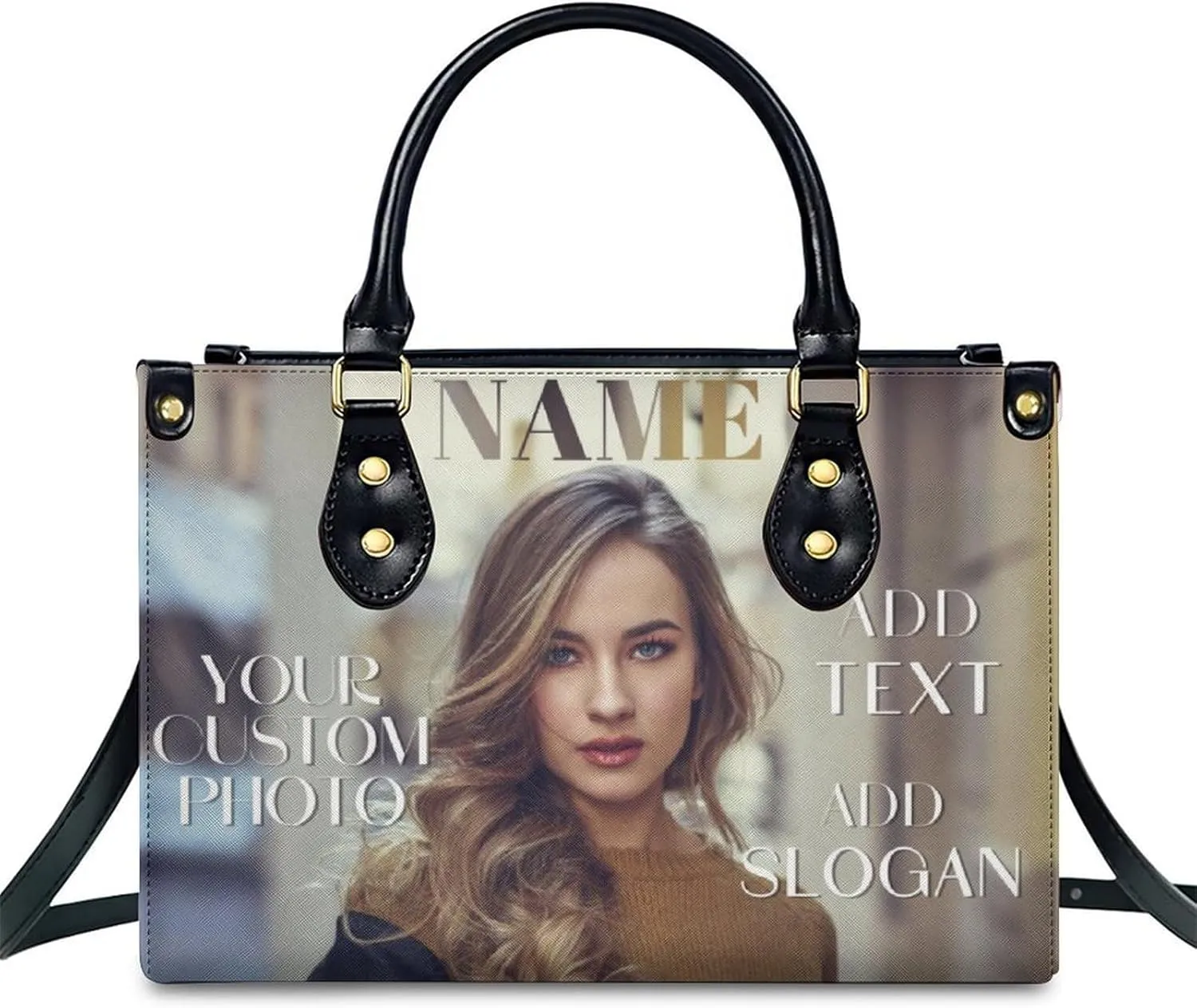 Personalized Purse for Women, Custom Name Photo Handbag Gifts for Her, Casual Tote Bag for Mom Teacher Bridesmaid Sister