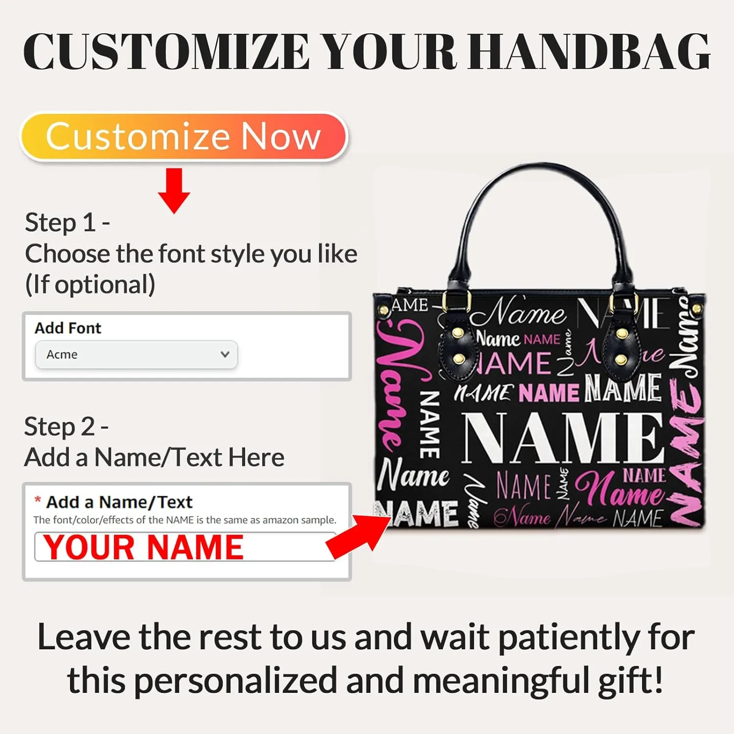 Personalized Purse for Women, Custom Name Photo Handbag Gifts for Her, Casual Tote Bag for Mom Teacher Bridesmaid Sister
