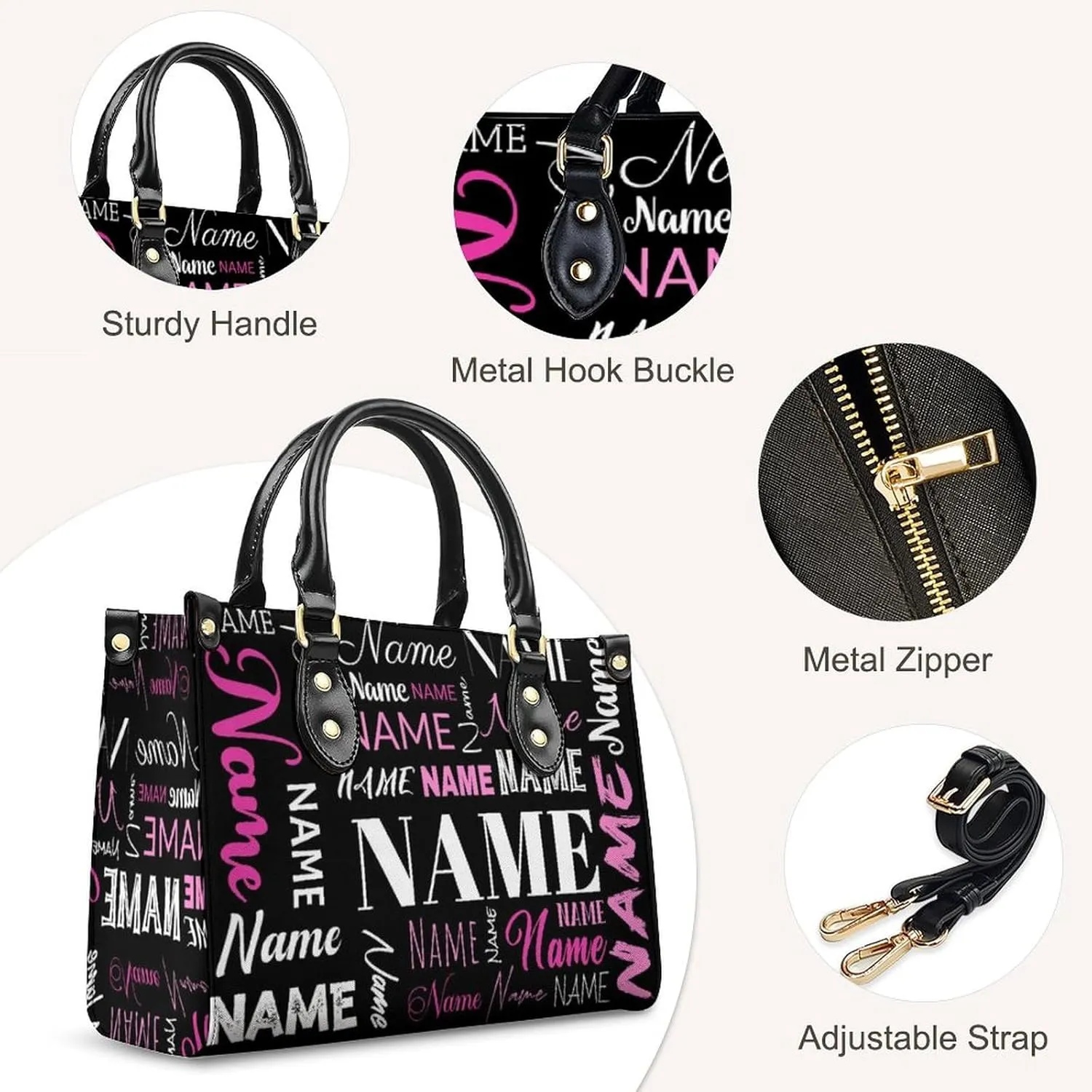 Personalized Purse for Women, Custom Name Photo Handbag Gifts for Her, Casual Tote Bag for Mom Teacher Bridesmaid Sister