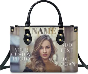 Personalized Purse for Women, Custom Name Photo Handbag Gifts for Her, Casual Tote Bag for Mom Teacher Bridesmaid Sister