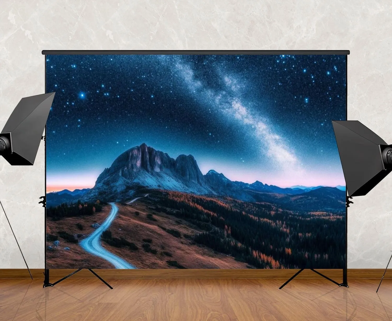 Photography Backdrop Photography Background Milky Way Above Mountains Summer Landscape Alpine for Photoshoot Portrait Photo Studio Video Prop Birthday Party Booth Decoration 7x5ft