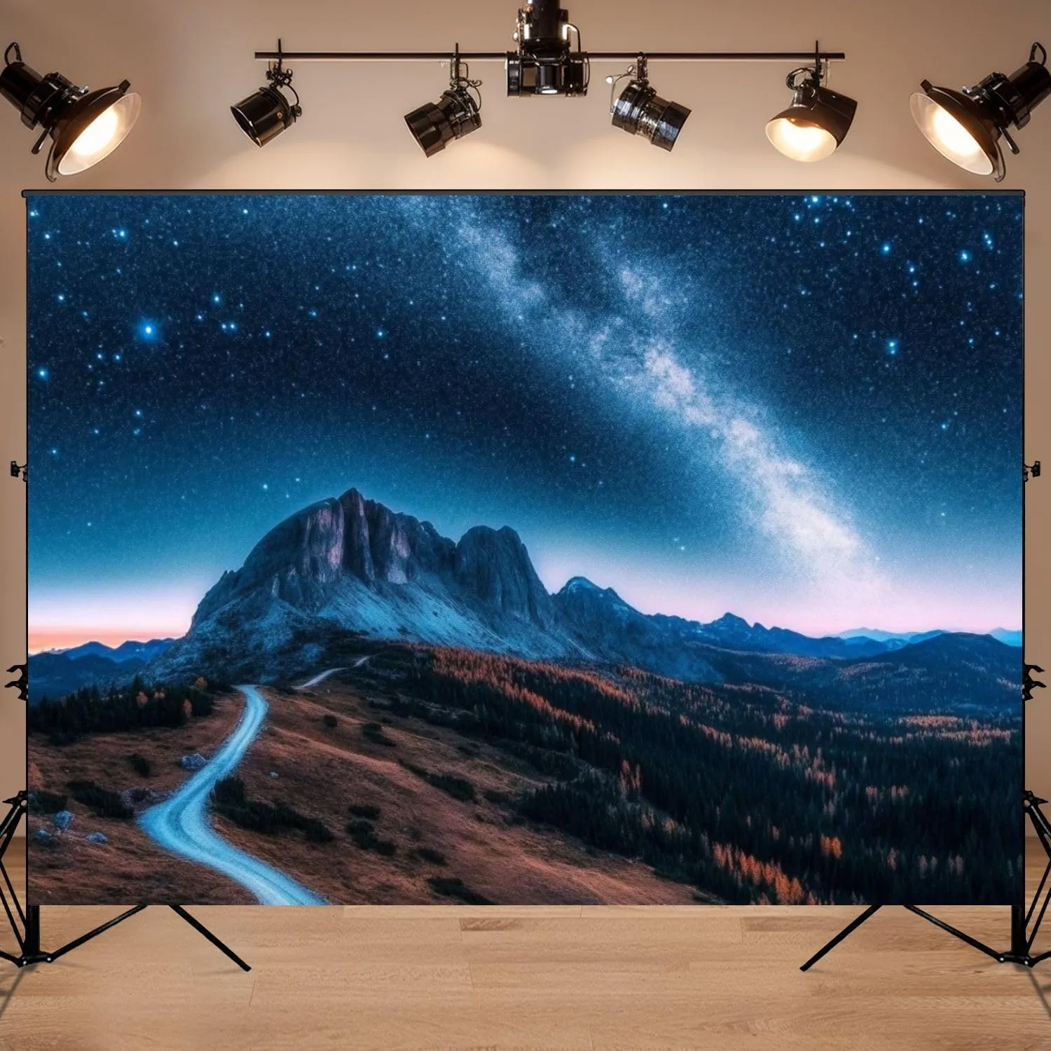 Photography Backdrop Photography Background Milky Way Above Mountains Summer Landscape Alpine for Photoshoot Portrait Photo Studio Video Prop Birthday Party Booth Decoration 7x5ft