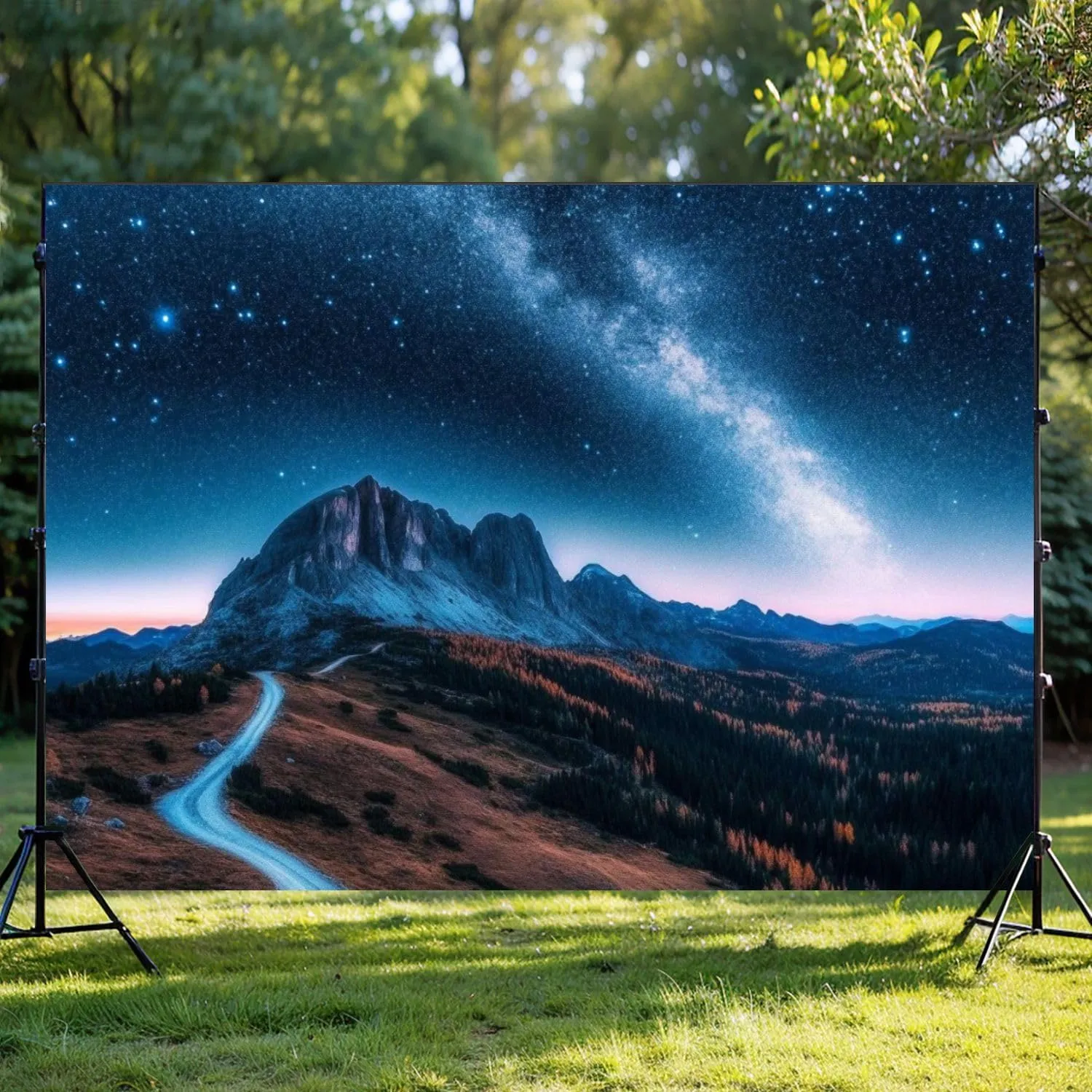 Photography Backdrop Photography Background Milky Way Above Mountains Summer Landscape Alpine for Photoshoot Portrait Photo Studio Video Prop Birthday Party Booth Decoration 7x5ft