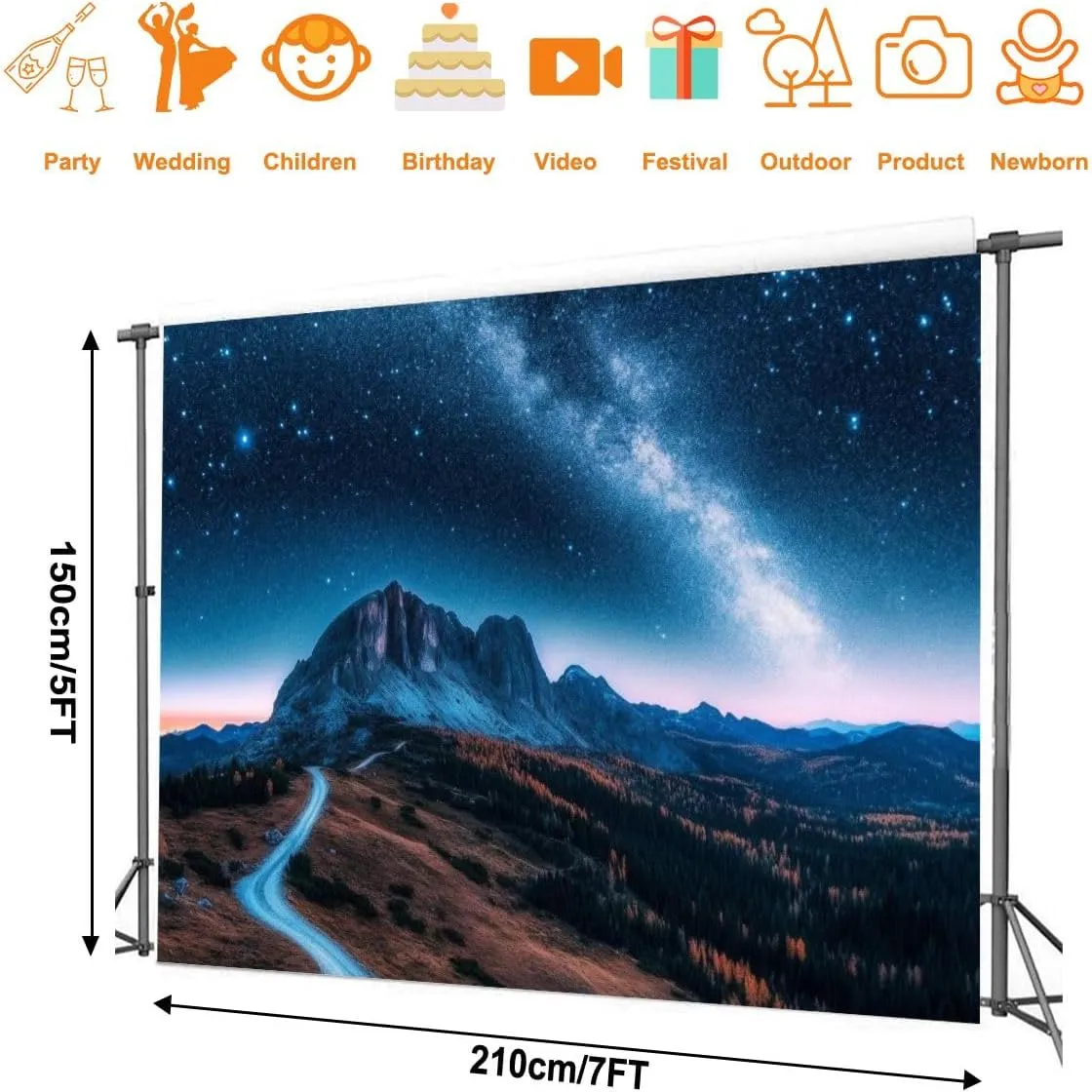 Photography Backdrop Photography Background Milky Way Above Mountains Summer Landscape Alpine for Photoshoot Portrait Photo Studio Video Prop Birthday Party Booth Decoration 7x5ft