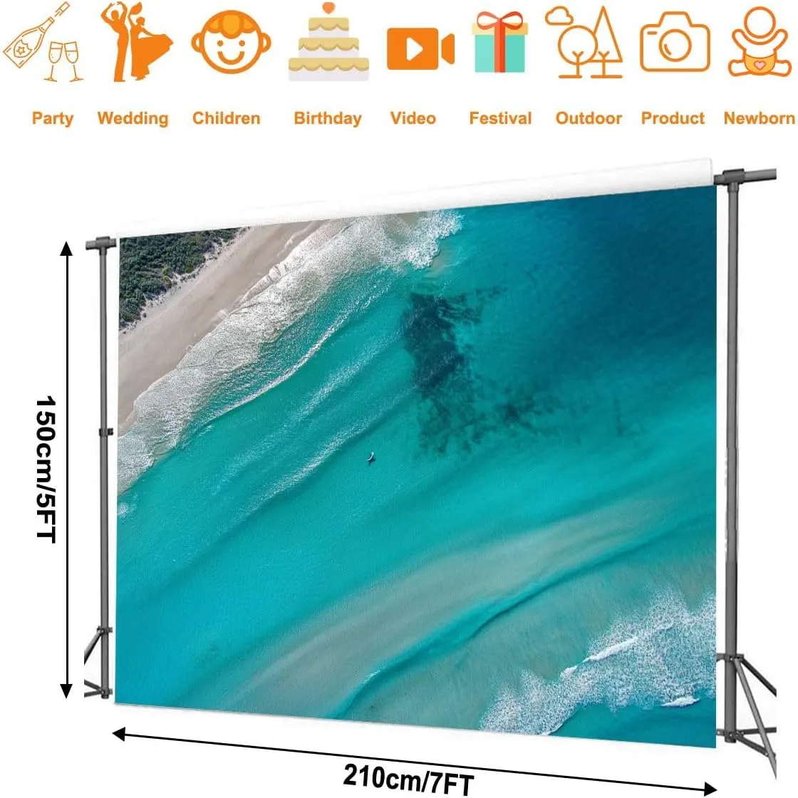 Photography Backdrop Photography Background Noosa Sunrise Scene Beautiful Sand Surfers Water for Photoshoot Portrait Photo Studio Video Prop Birthday Party Booth Decoration 7x5ft