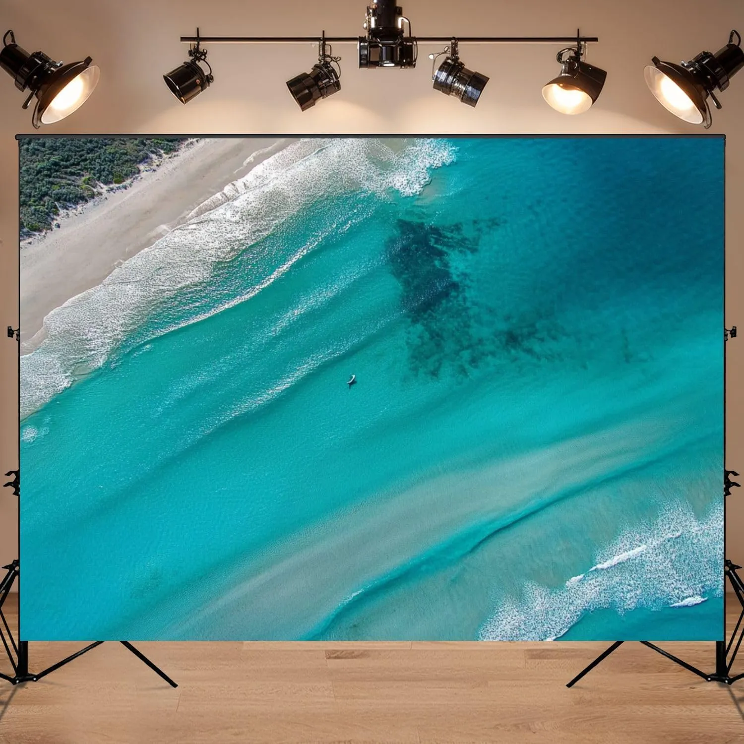 Photography Backdrop Photography Background Noosa Sunrise Scene Beautiful Sand Surfers Water for Photoshoot Portrait Photo Studio Video Prop Birthday Party Booth Decoration 7x5ft