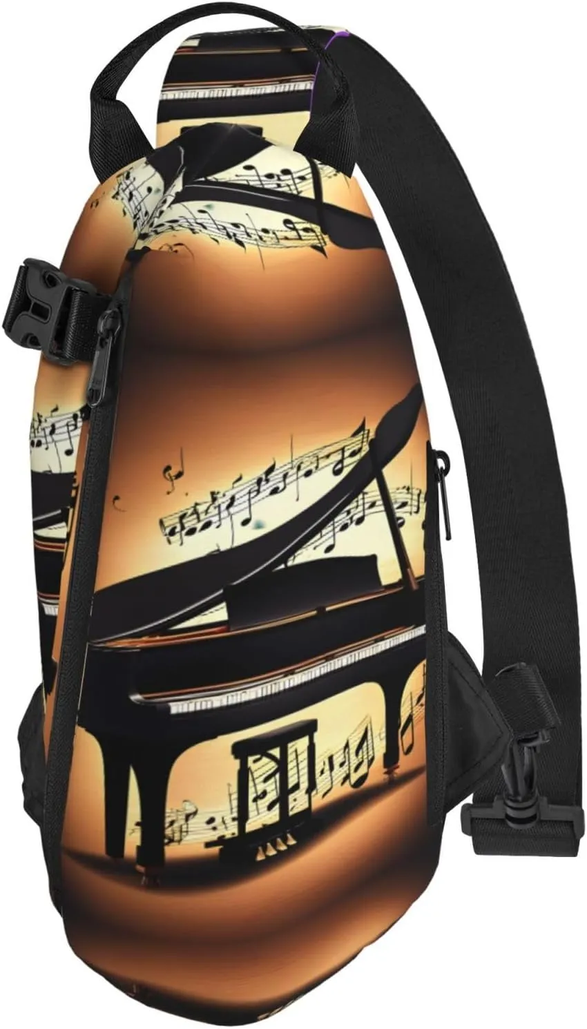 Piano Violin And Music Notes Print Crossbody Backpack Casual Adjustable Bag Multifunctional Sling Backpack