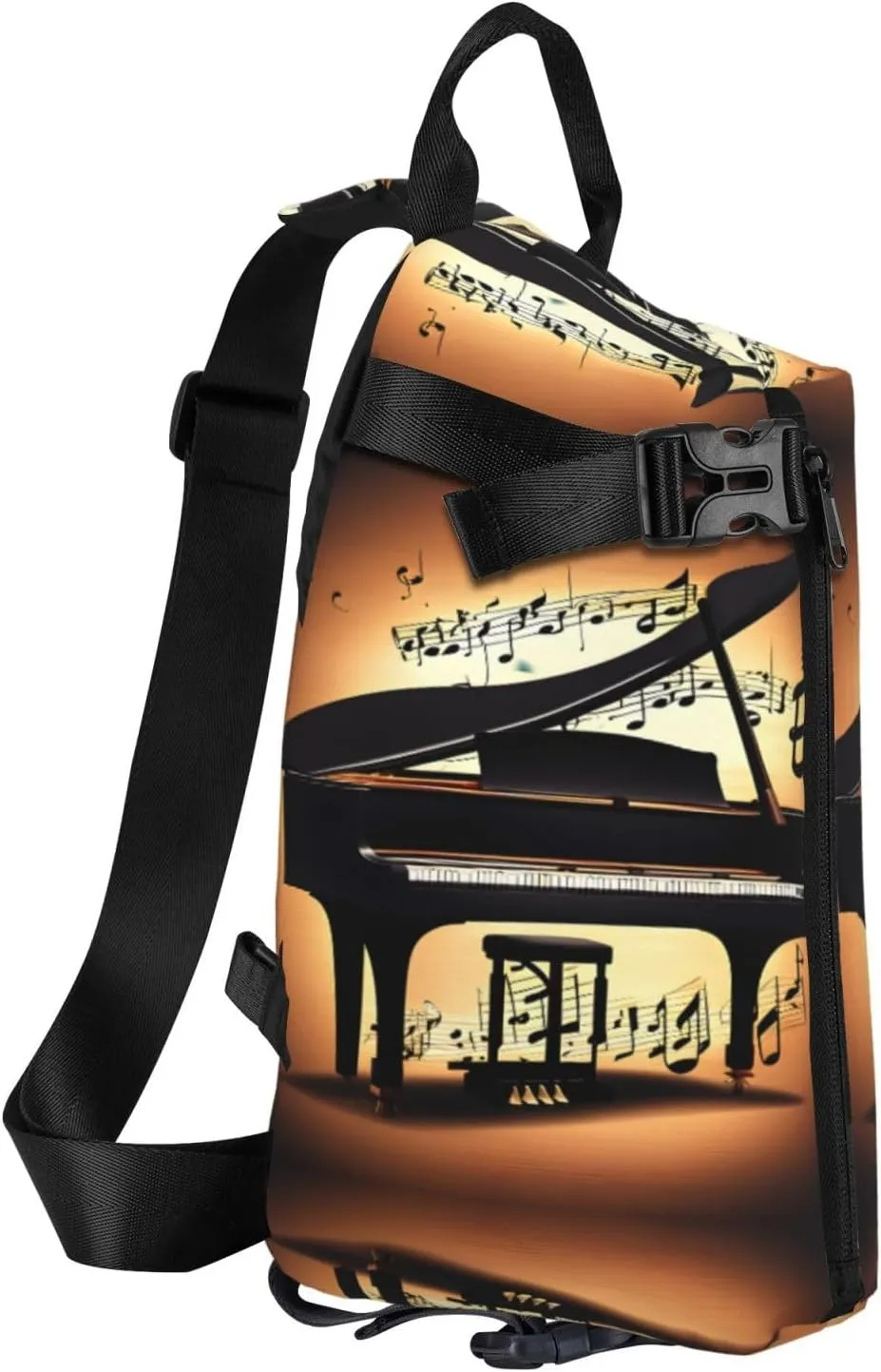 Piano Violin And Music Notes Print Crossbody Backpack Casual Adjustable Bag Multifunctional Sling Backpack