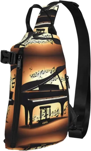 Piano Violin And Music Notes Print Crossbody Backpack Casual Adjustable Bag Multifunctional Sling Backpack