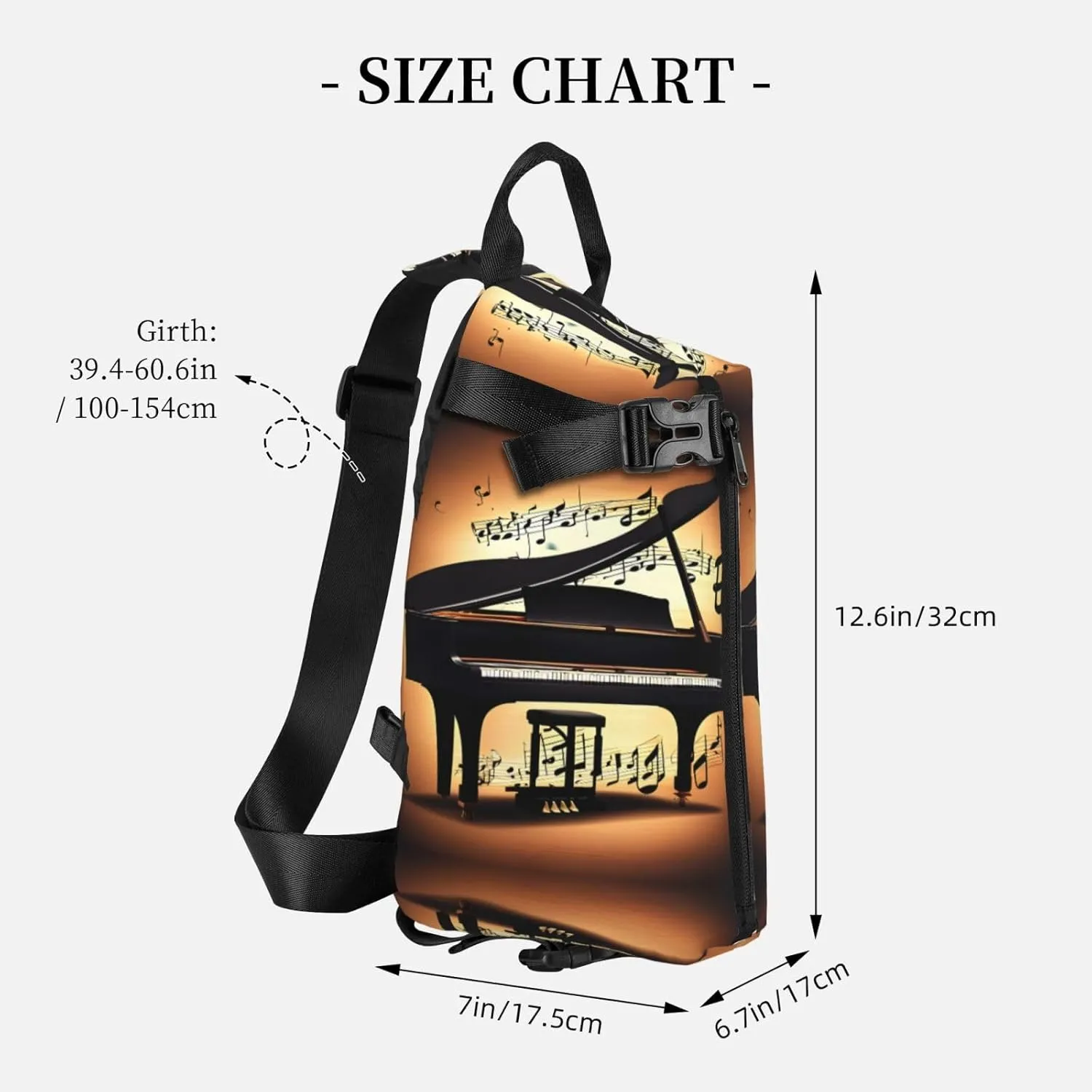 Piano Violin And Music Notes Print Crossbody Backpack Casual Adjustable Bag Multifunctional Sling Backpack