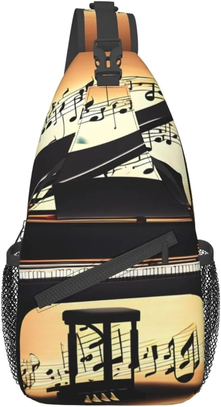 Piano Violin And Music Notes Unisex Casual Diagonal Chest Bag,Multipurpose Crossbody Shoulder Bag Travel Hiking Daypack