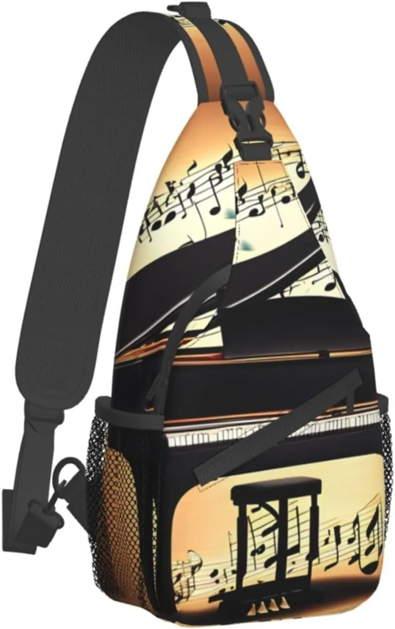 Piano Violin And Music Notes Unisex Casual Diagonal Chest Bag,Multipurpose Crossbody Shoulder Bag Travel Hiking Daypack