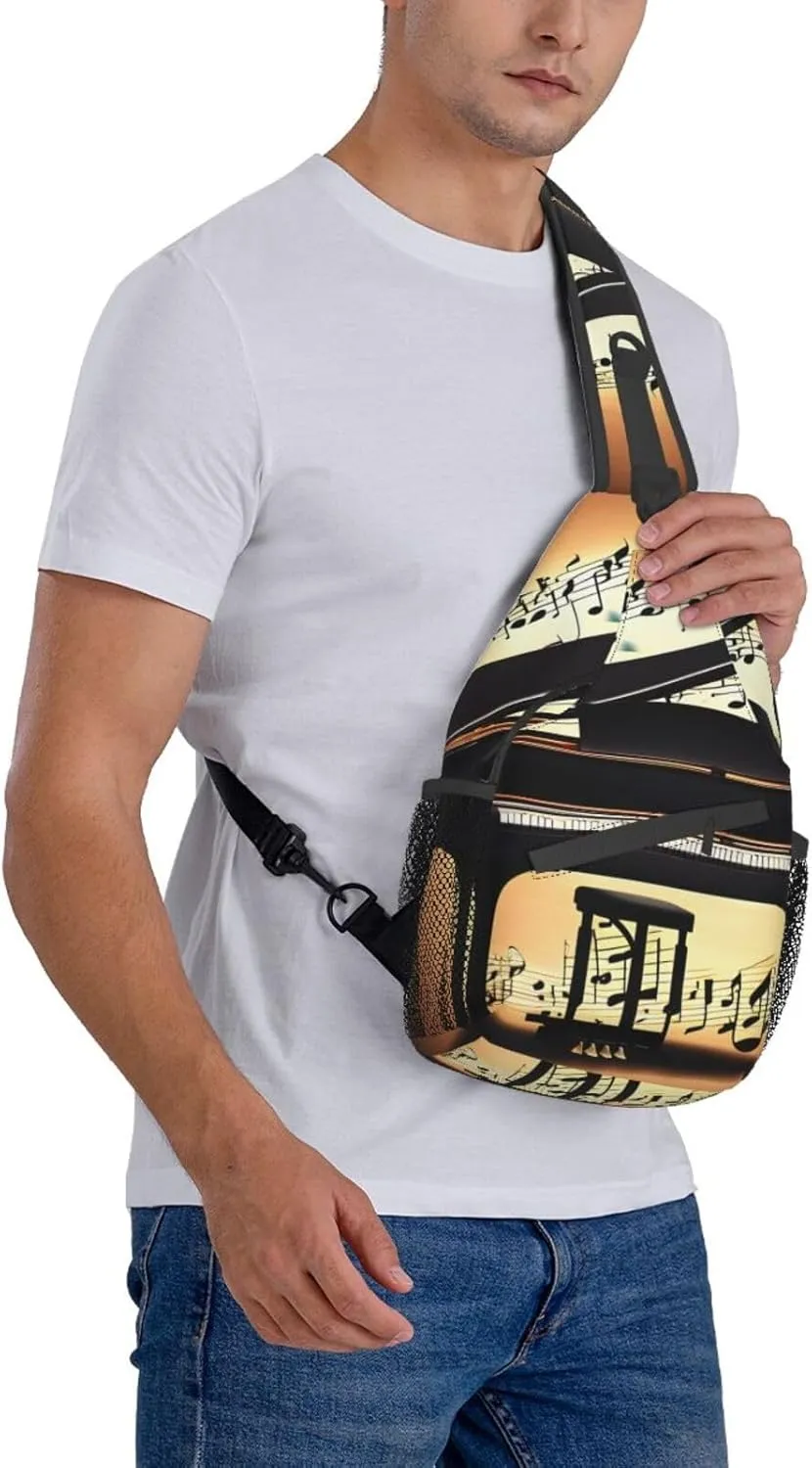 Piano Violin And Music Notes Unisex Casual Diagonal Chest Bag,Multipurpose Crossbody Shoulder Bag Travel Hiking Daypack