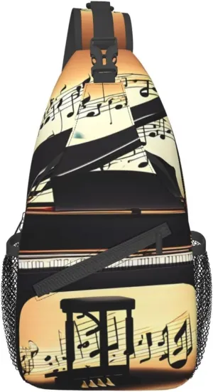 Piano Violin And Music Notes Unisex Casual Diagonal Chest Bag,Multipurpose Crossbody Shoulder Bag Travel Hiking Daypack