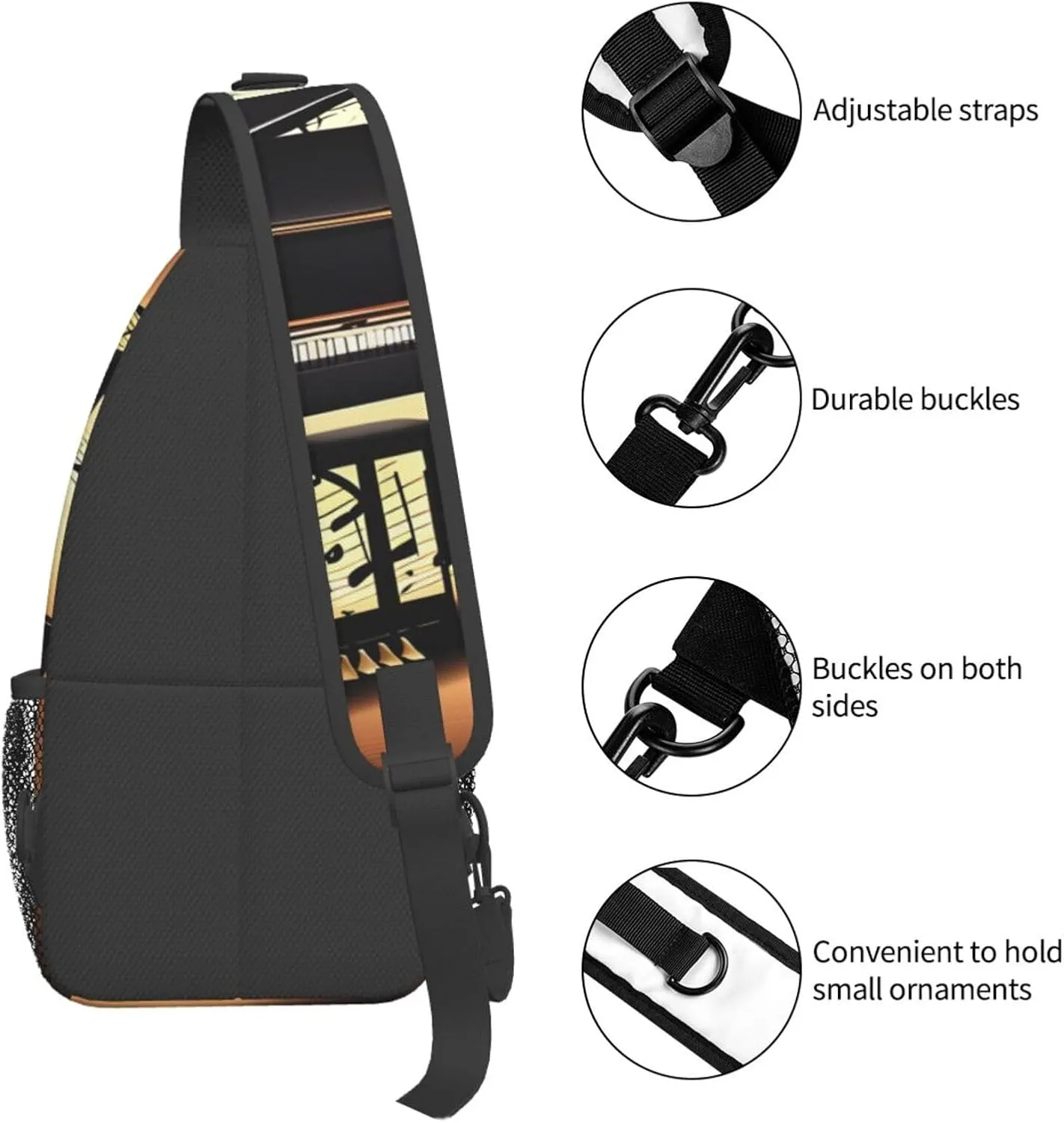 Piano Violin And Music Notes Unisex Casual Diagonal Chest Bag,Multipurpose Crossbody Shoulder Bag Travel Hiking Daypack