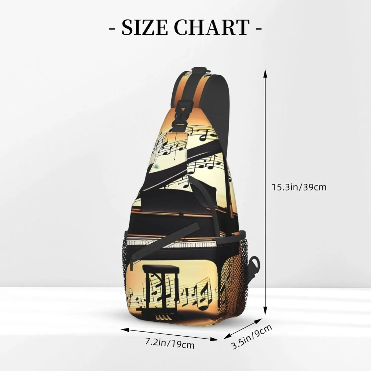 Piano Violin And Music Notes Unisex Casual Diagonal Chest Bag,Multipurpose Crossbody Shoulder Bag Travel Hiking Daypack