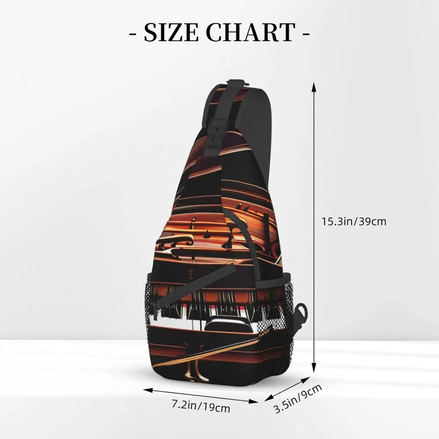 Piano Violin Music Notes Print Sling Backpack, Sling Bag, Crossbody Chest Bag Daypack, for Hiking Travel