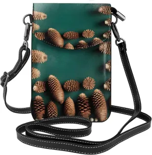 Pine Cone Border Zippered Crossbody Bag, Women'S Shoulder Bag With Card Slot, ^Removable Shoulder Strap, 7.6 X 4.9 In.