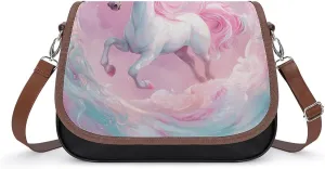 Pink Horse Mystical Crossbody Bag Leather Crossbody Bag,flapover Crossbody Bag,crossover Shoulder Bag with Adjustable Strap