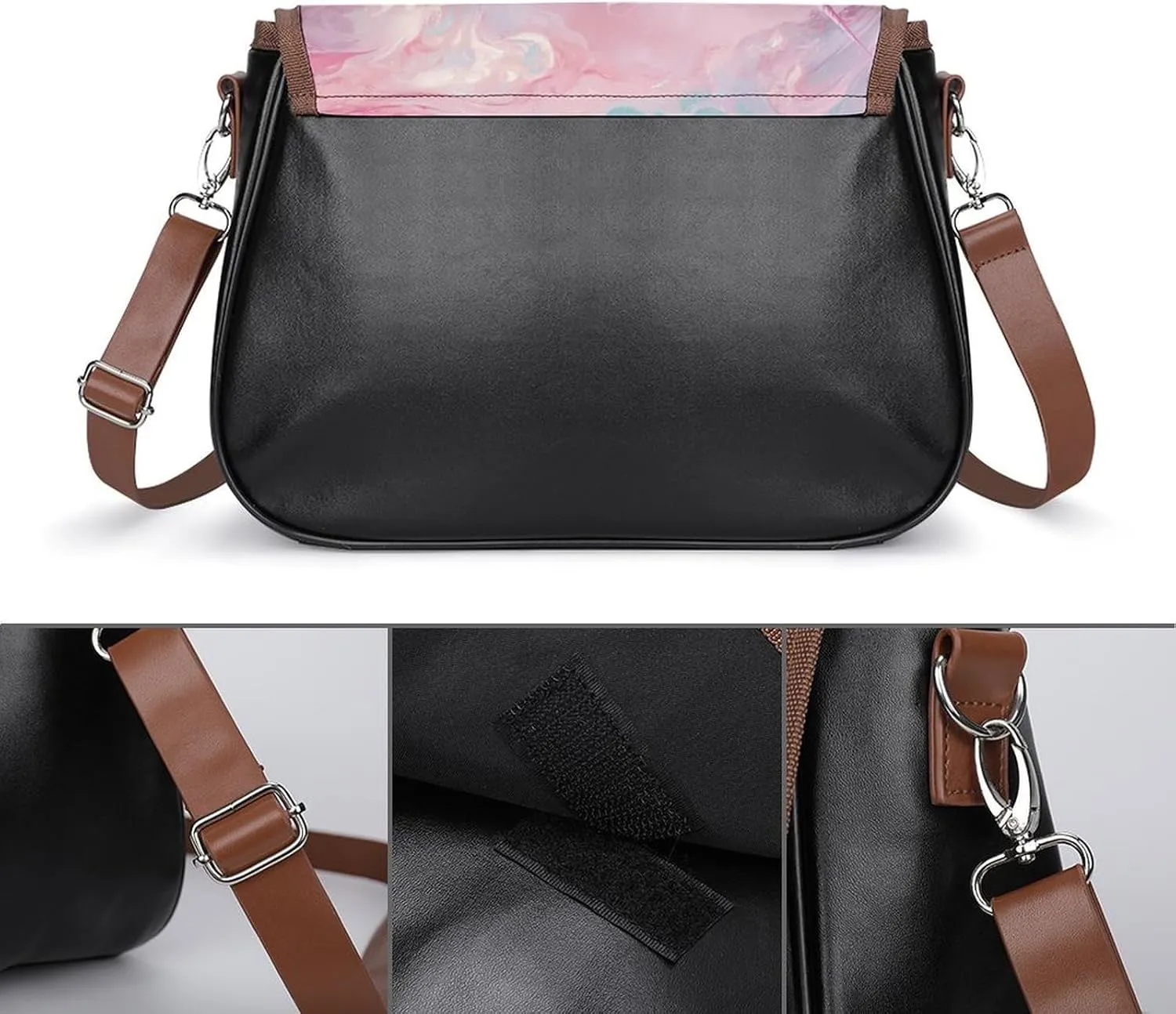 Pink Horse Mystical Crossbody Bag Leather Crossbody Bag,flapover Crossbody Bag,crossover Shoulder Bag with Adjustable Strap