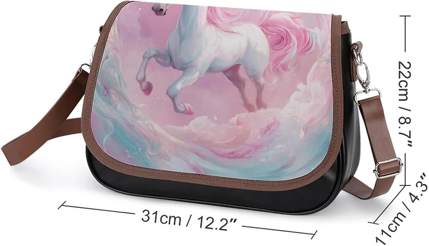 Pink Horse Mystical Crossbody Bag Leather Crossbody Bag,flapover Crossbody Bag,crossover Shoulder Bag with Adjustable Strap