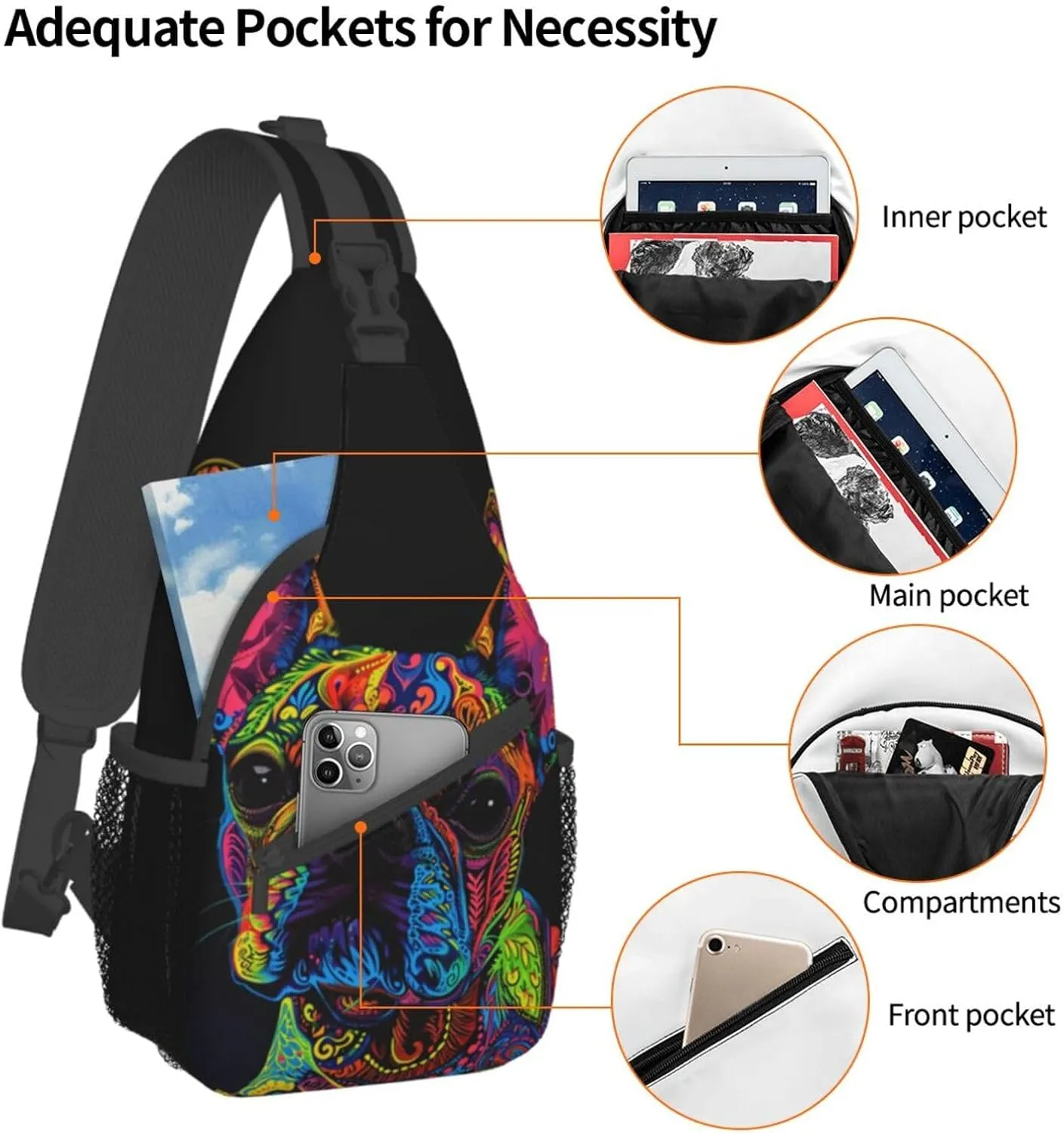 Pitbull Florecent Dog Sling Backpack Hiking Backpack Crossbody Bag Sports Lightweight And waterproof Chest Bag Shoulder Bag For Women Men