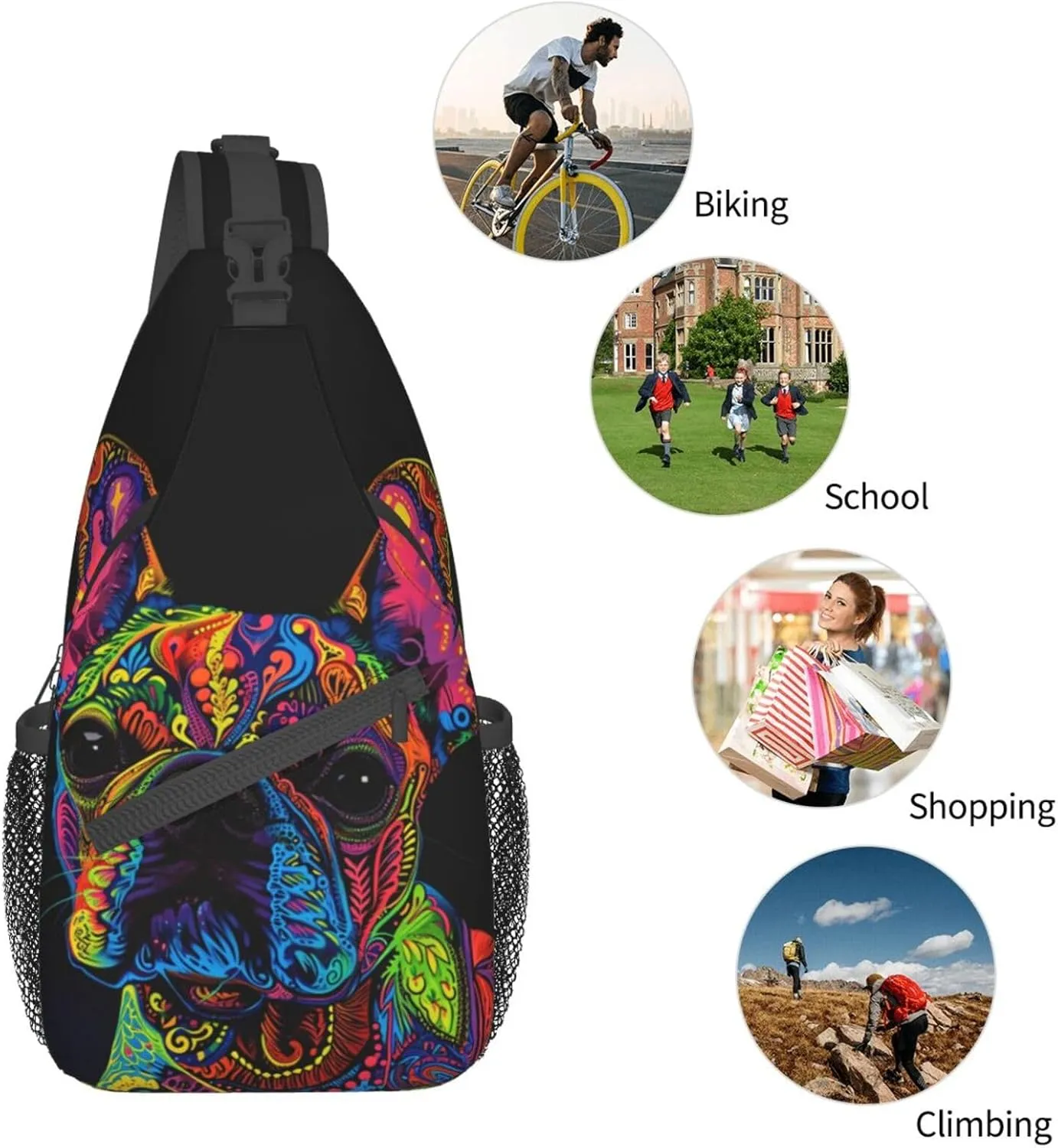 Pitbull Florecent Dog Sling Backpack Hiking Backpack Crossbody Bag Sports Lightweight And waterproof Chest Bag Shoulder Bag For Women Men
