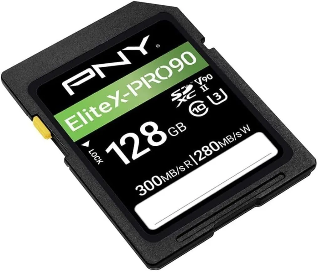 PNY 128GB EliteX-PRO90 UHS-II SDXC Memory Card – R300MB/s W280MB/s, U3, V90, 8K UHD, Full HD, UHS-II for Professional Photographers & Content Creators, DSLR, Mirrorless Cameras, Advanced Video Cameras