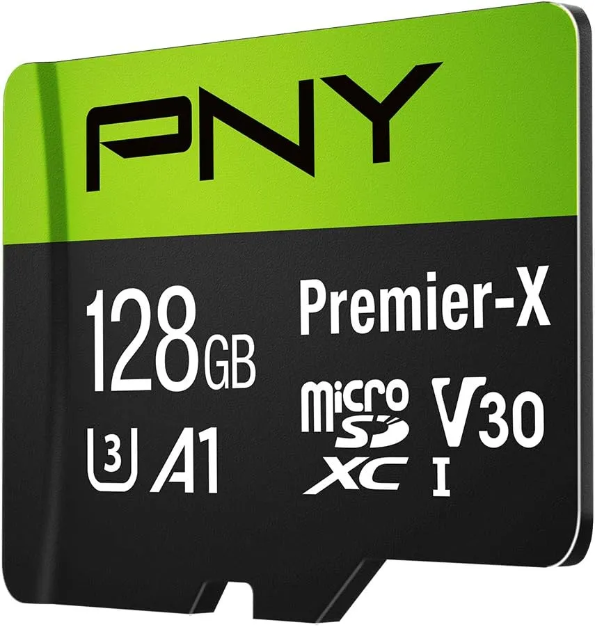 PNY 128GB Premier-X Class 10 U3 V30 microSDXC Flash Memory Card - 100MB/s, Class 10, U3, V30, A1, 4K UHD, Full HD, UHS-I, Micro SD