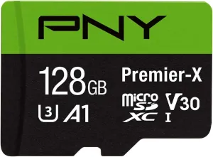 PNY 128GB Premier-X Class 10 U3 V30 microSDXC Flash Memory Card - 100MB/s, Class 10, U3, V30, A1, 4K UHD, Full HD, UHS-I, Micro SD