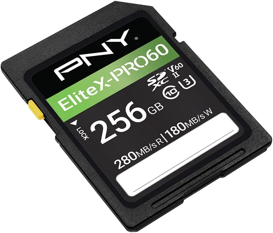 PNY 256GB EliteX-PRO60 UHS-II SDXC Memory Card - R280MB/s W180MB/s, U3, V60, 4K UHD, Full HD, UHS-II for Professional Photographers & Content Creators, DSLR Mirrorless Cameras, Advanced Video Cameras