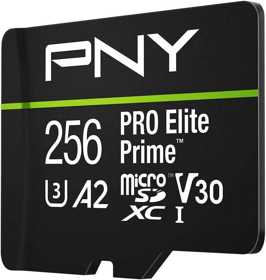 PNY 256GB PRO Elite Prime™ C10 U3 V30 A2 microSDXC Flash Memory Card – Ultra-Fast Speeds, Read 200MB/s, Write 150MB/s, 4K UHD, Full HD, UHS-I, for Smartphones, Drones, Action Cameras