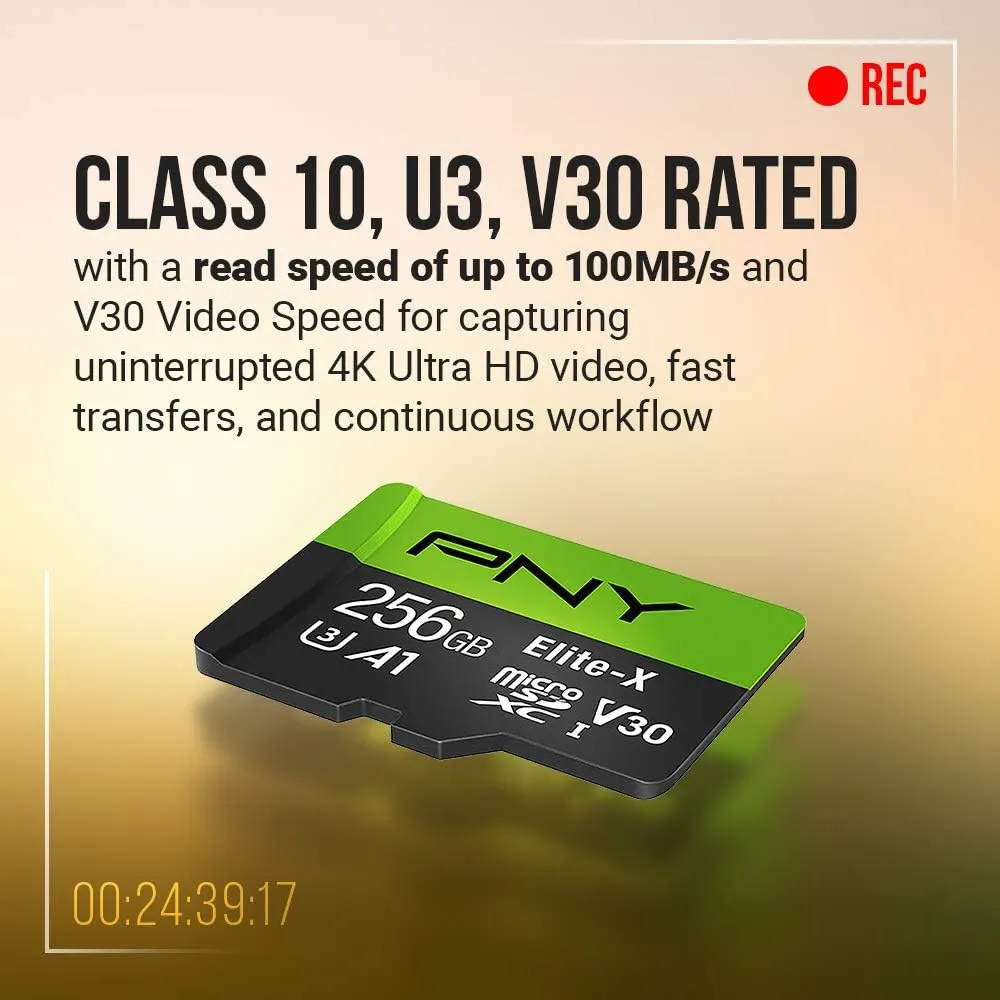 PNY 64GB Elite-X Class 10 U3 V30 microSDXC Flash Memory Card, 3 Count (Pack of 1) - 100MB/s, Class 10, U3, V30, A1, 4K UHD, Full HD, UHS-I, Micro SD