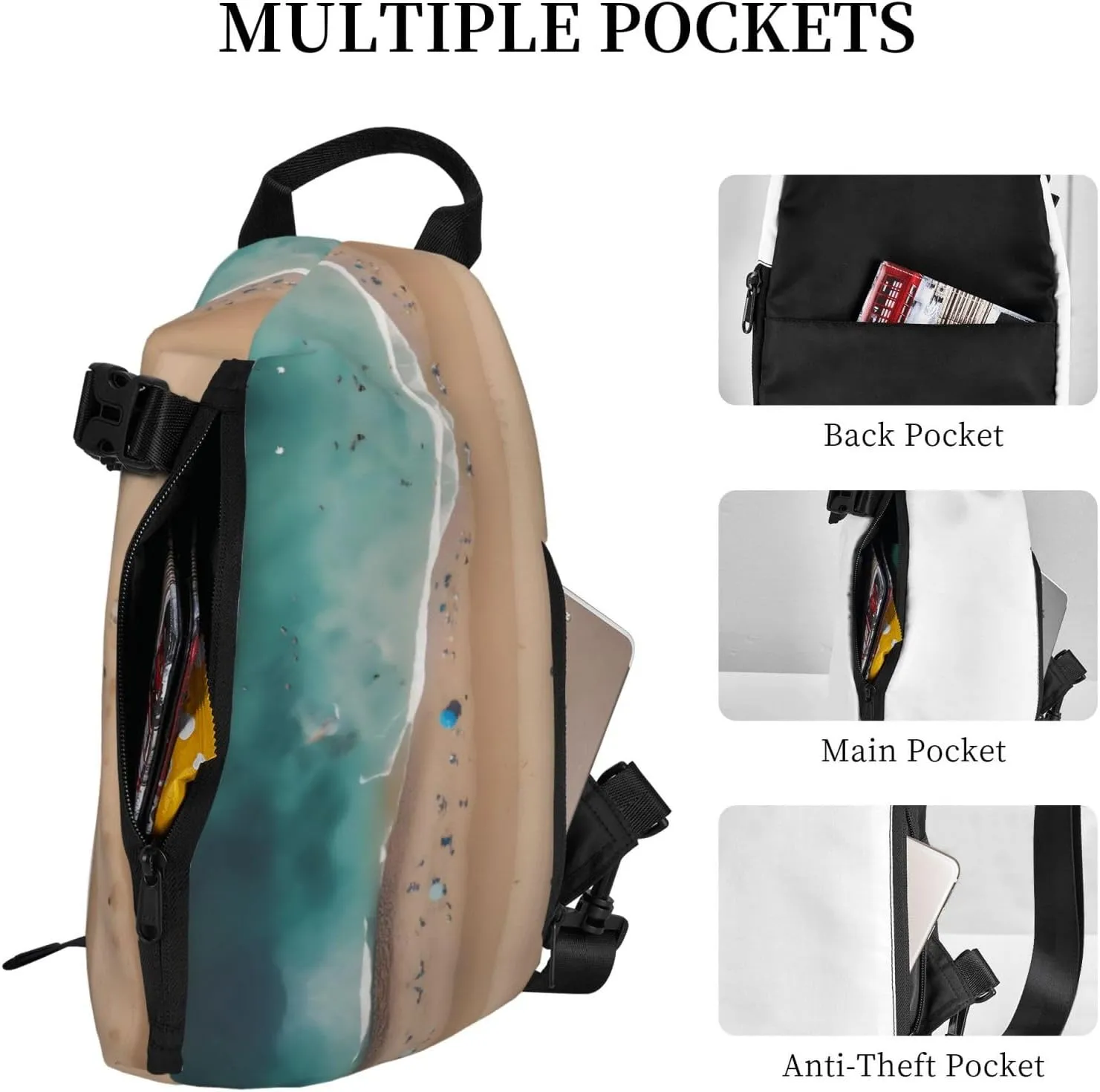 Polyester Fiber Waterproof Waist Bag -Backpack 4 Pocket Compartments Ideal for Outdoor Activities Aerial view of the beach