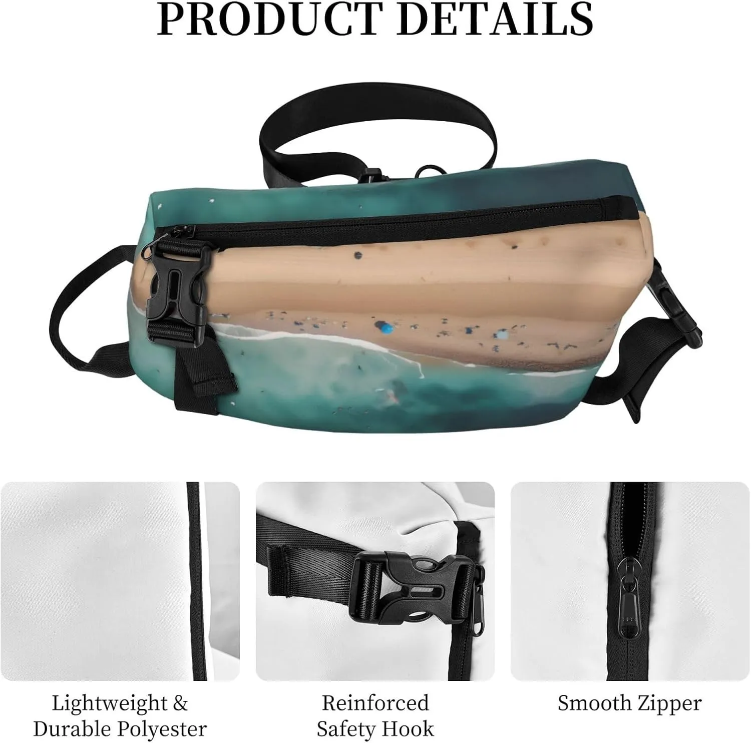Polyester Fiber Waterproof Waist Bag -Backpack 4 Pocket Compartments Ideal for Outdoor Activities Aerial view of the beach