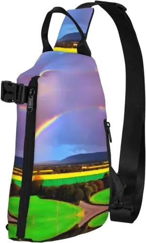 Polyester Fiber Waterproof Waist Bag -Backpack 4 Pocket Compartments Ideal for Outdoor Activities Evening Rainbow