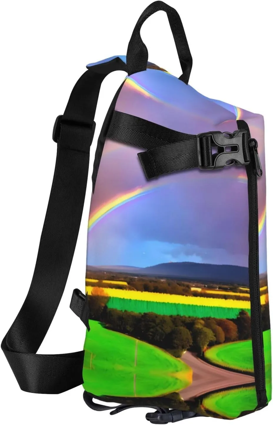 Polyester Fiber Waterproof Waist Bag -Backpack 4 Pocket Compartments Ideal for Outdoor Activities Evening Rainbow