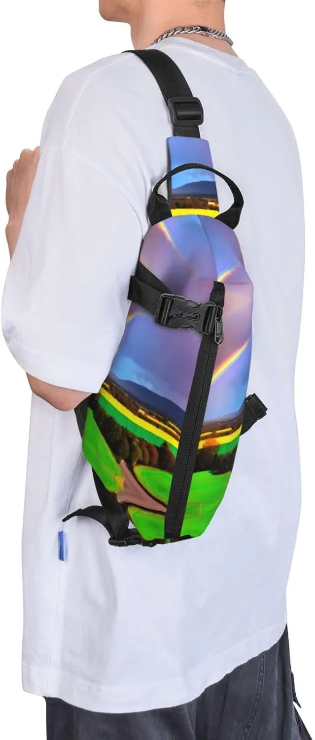 Polyester Fiber Waterproof Waist Bag -Backpack 4 Pocket Compartments Ideal for Outdoor Activities Evening Rainbow