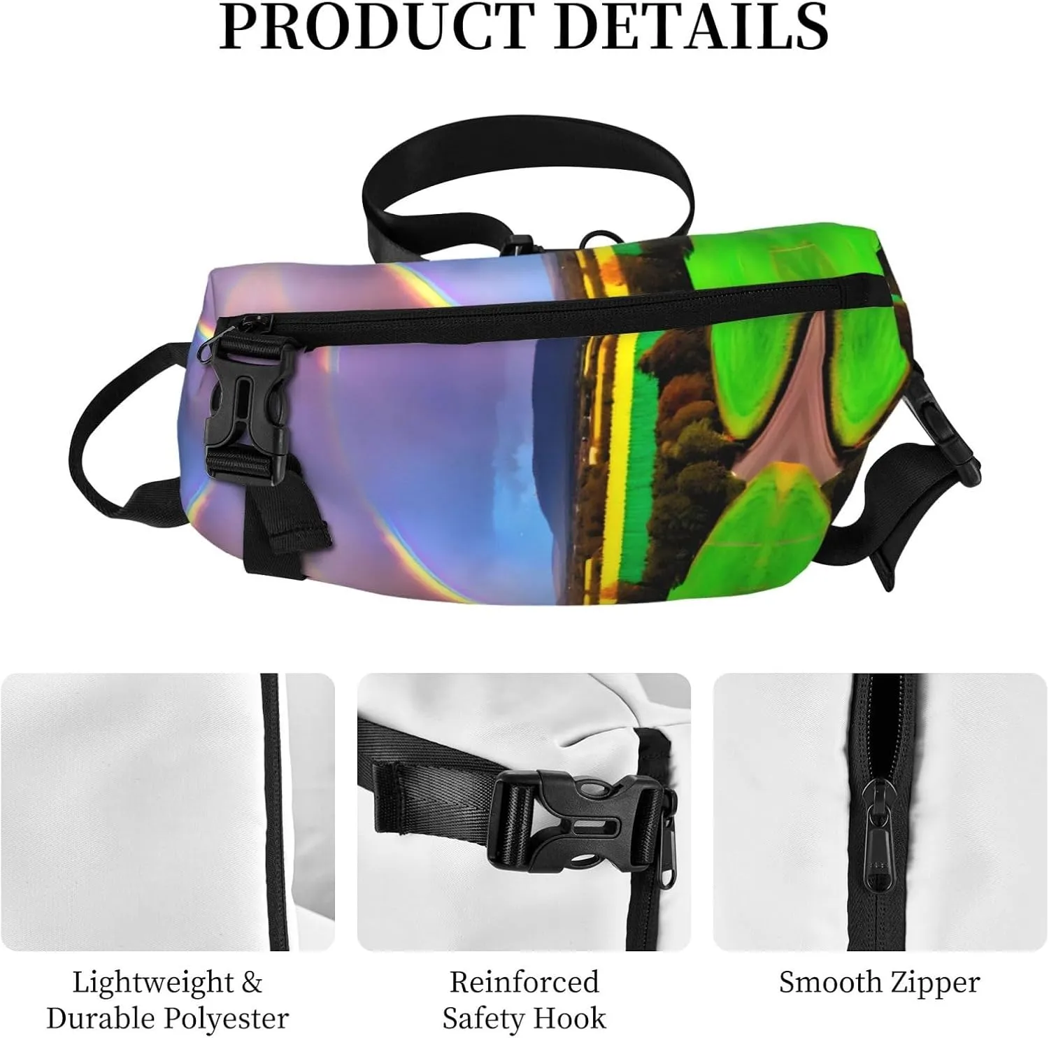 Polyester Fiber Waterproof Waist Bag -Backpack 4 Pocket Compartments Ideal for Outdoor Activities Evening Rainbow